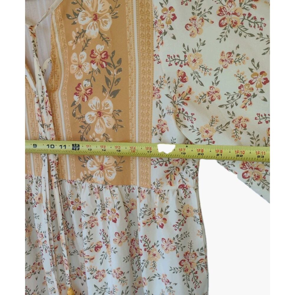Boho Floral Peasant Tunic top/Dress XL Cream/Gold Cottagecore Festival Prairie - Picture 6 of 9